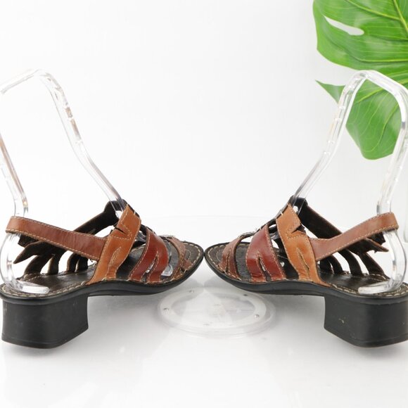 Josef Siebel Womens Sandal Size 38 7 Tan Brown Leather Heel Strappy Slingback - Picture 6 of 13
